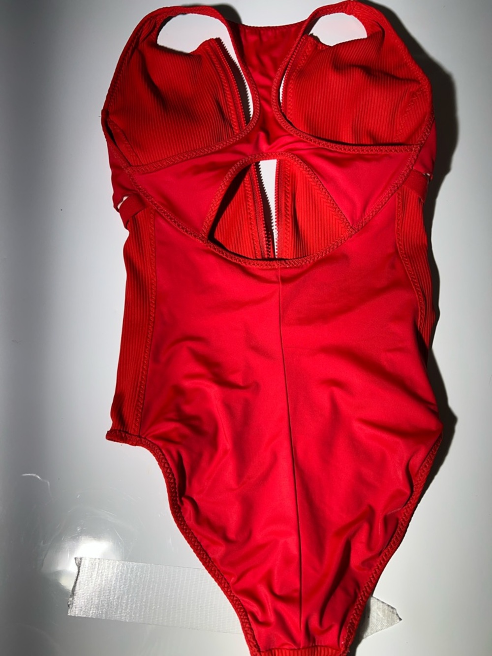 Fabletics Bright Red Ribbed Zip-Front One-Piece Swimsuit - Picture 6 of 9